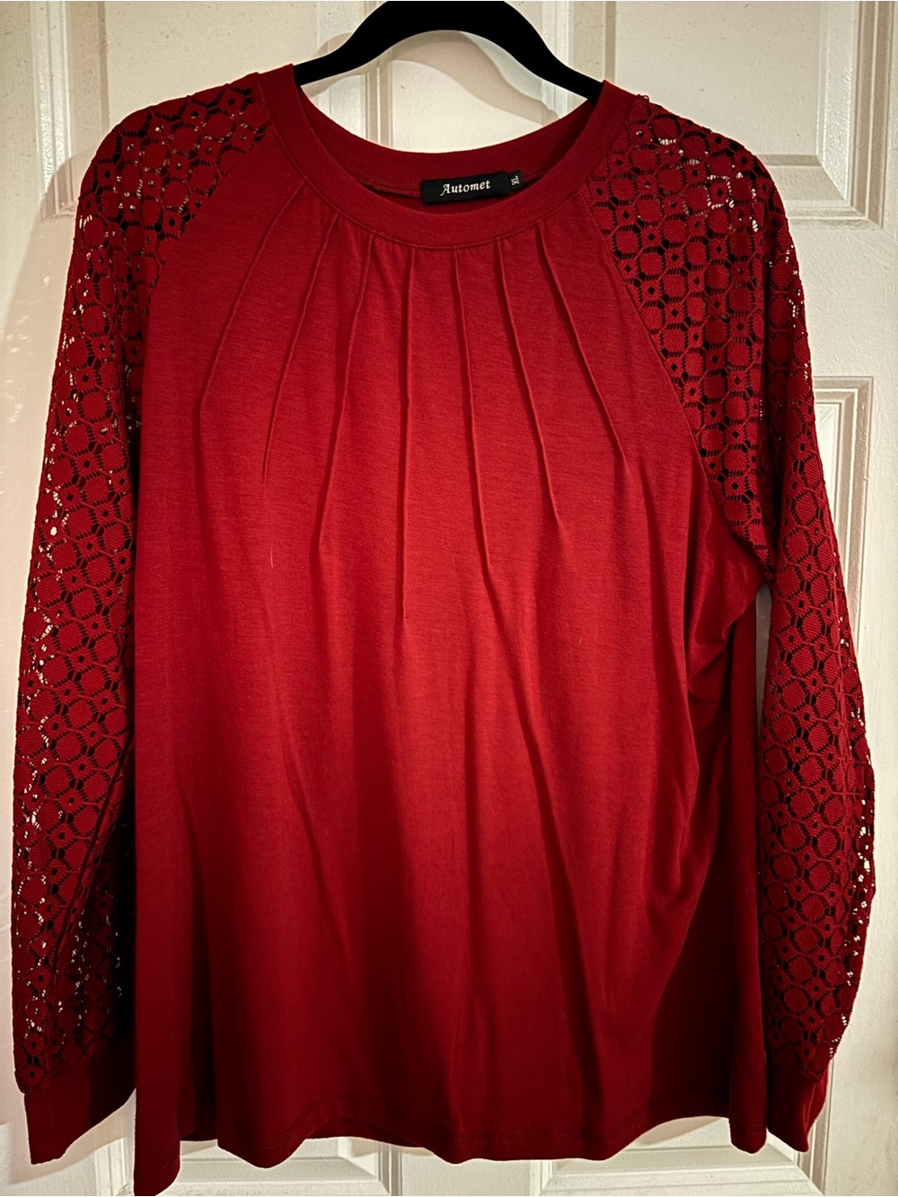 Burgundy Crochet Sleeve Long-Sleeve Top